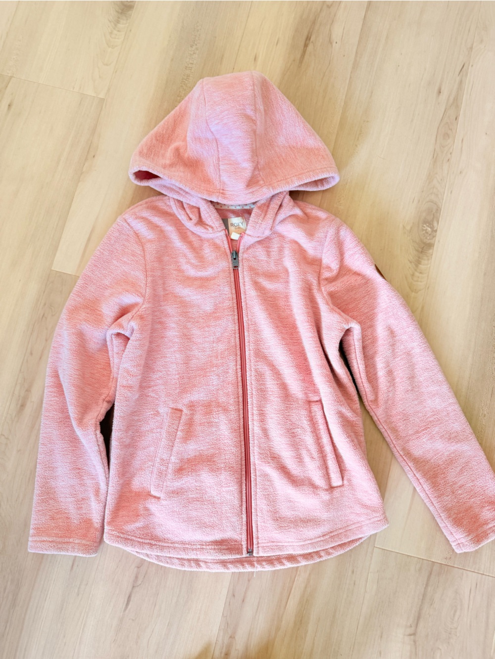 Roxy Girl's Brushed Fleece Zip Hooded Jacket in Muted Pink size 12